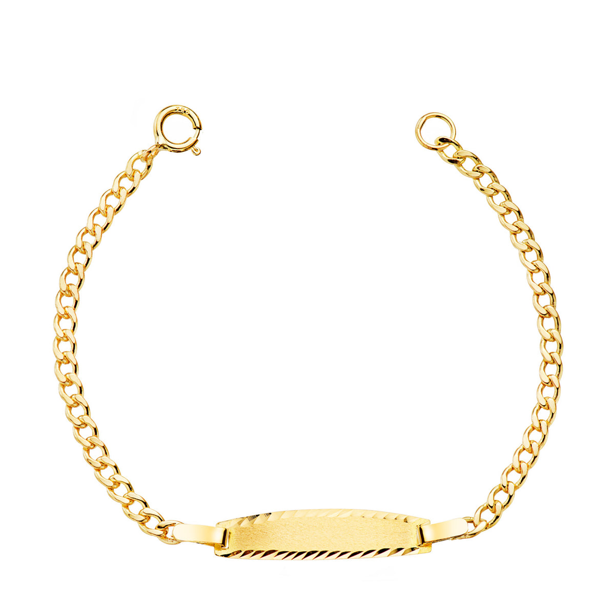Esclava Barbada Hueca. Ancho: 2 mm. Placa Chapa: 19 x 4 mm. Largo 12 cm de oro amarillo 18K