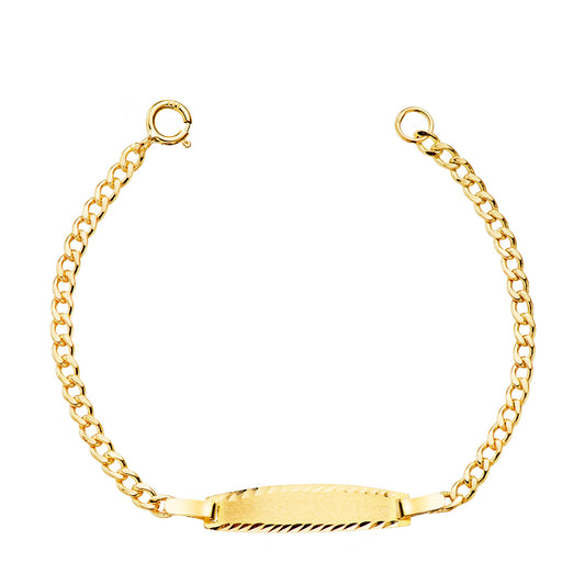 18K ESCLAVA ORO AMARILLO BARBADA HUECA. ANCHO: 2MM. PLACA CHAPA: 19X4MM. LARGO 12CM