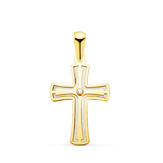 Cruz con Nacar y Circonita 20 x 12 mm de oro amarillo 18K