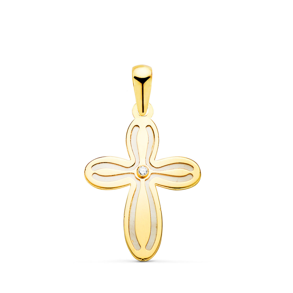 Cruz con Nacar y Circonita 20 x 14 mm de oro amarillo 18K