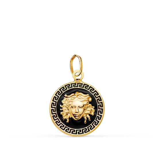 Medalla Medusa Greca con Esmalte Negro. 15 mm de oro amarillo 18K