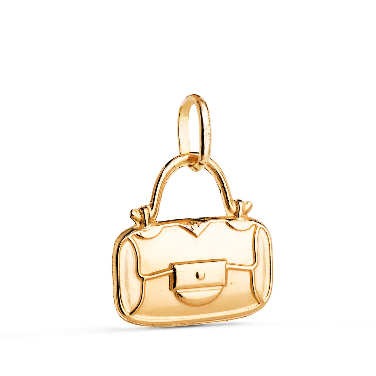 Colgante Bolso con Esmalte Azul y Blanco. Medida: 14 x 13 mm de oro amarillo 18K
