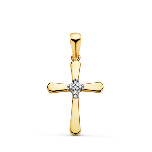 Cruz Bicolor con Parte Central de Circonitas. Medida: 18,5 x 12 mm 18K