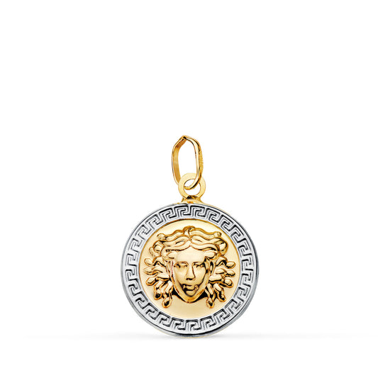Medalla Bicolor Medusa Greca en Brillo. Medida: 15 mm 18K
