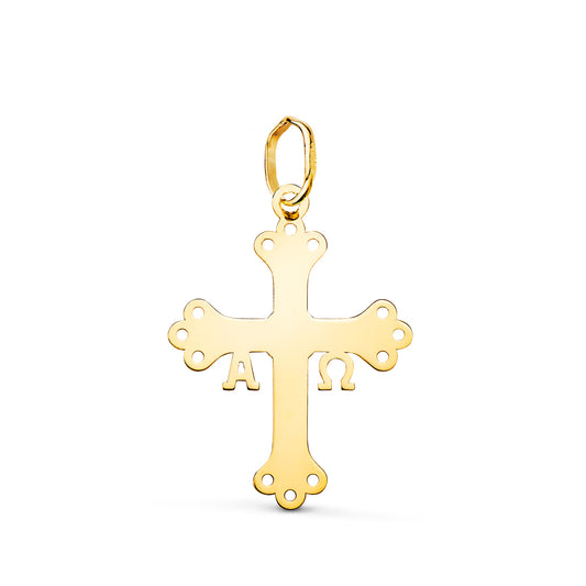 Colgante Cruz de Covadonga O Victoria Silueta en Brillo. 22 x 16 mm de oro amarillo 18K