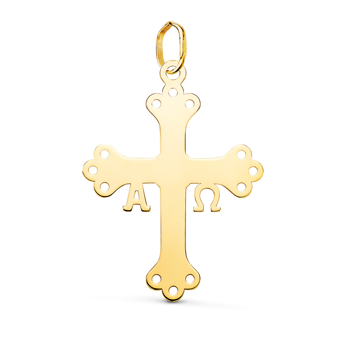 Colgante Cruz de Covadonga O Victoria Silueta en Brillo. 27 x 20 mm de oro amarillo 18K