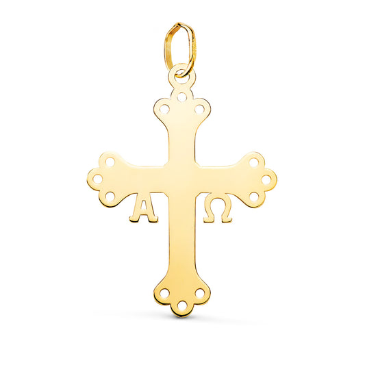 Colgante Cruz de Covadonga O Victoria Silueta en Brillo. 27 x 20 mm de oro amarillo 18K