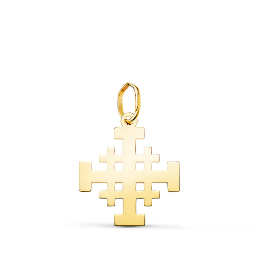 18K COLGANTE ORO AMARILLO CRUZ DE JERUSALEN SILUETA EN BRILLO. 17 X 15 MM
