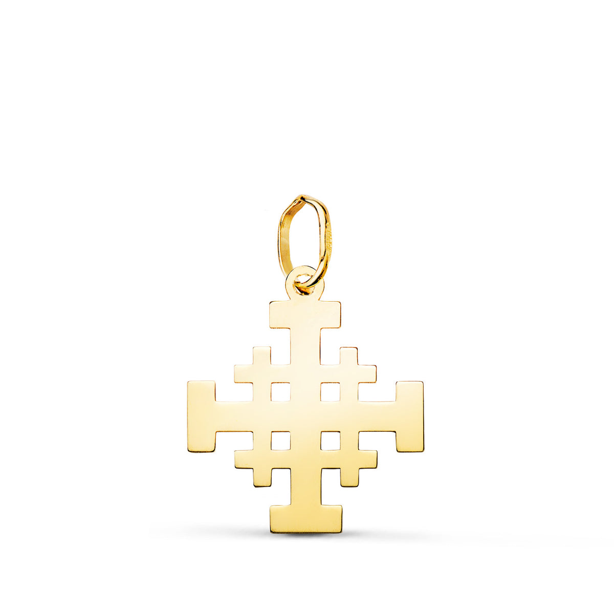 Colgante Cruz de Jerusalen Silueta en Brillo. 17 x 15 mm de oro amarillo 18K