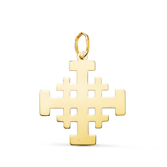 18K COLGANTE ORO AMARILLO CRUZ DE JERUSALEN SILUETA EN BRILLO. 22 X 20 MM