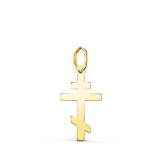 18K COLGANTE ORO AMARILLO CRUZ ORTODOXA SILUETA EN BRILLO. 18 X 10 MM