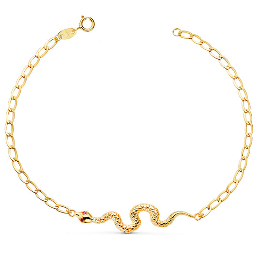 18K PULSERA ORO AMARILLO SERPIENTE OJOS RUBI 40 MM. CADENA HUECA. LARGO: 19CM