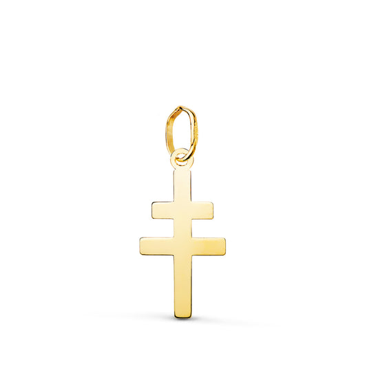 Colgante Cruz Caravaca en Brillo. 18 x 9 mm de oro amarillo 18K