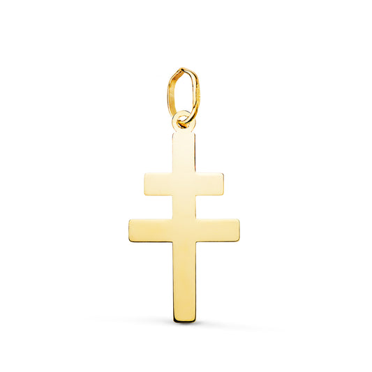 Colgante Cruz Caravaca en Brillo. 22 x 12 mm de oro amarillo 18K