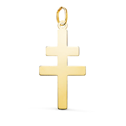 Colgante Cruz Caravaca en Brillo. 28 x 14 mm de oro amarillo 18K