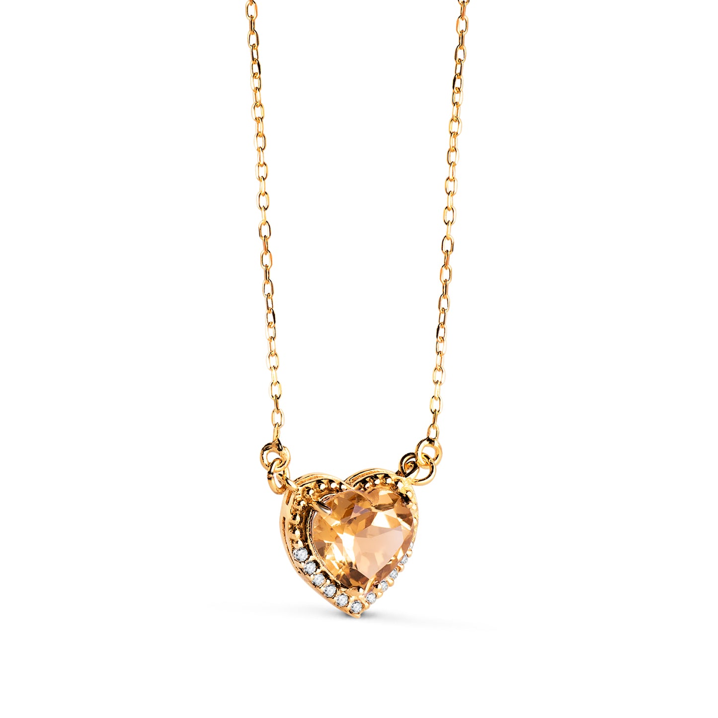 18K GARGANTILLA ORO AMARILLO CORAZON CITRINO 7MM CIRCONITAS CADENA 40-2CM