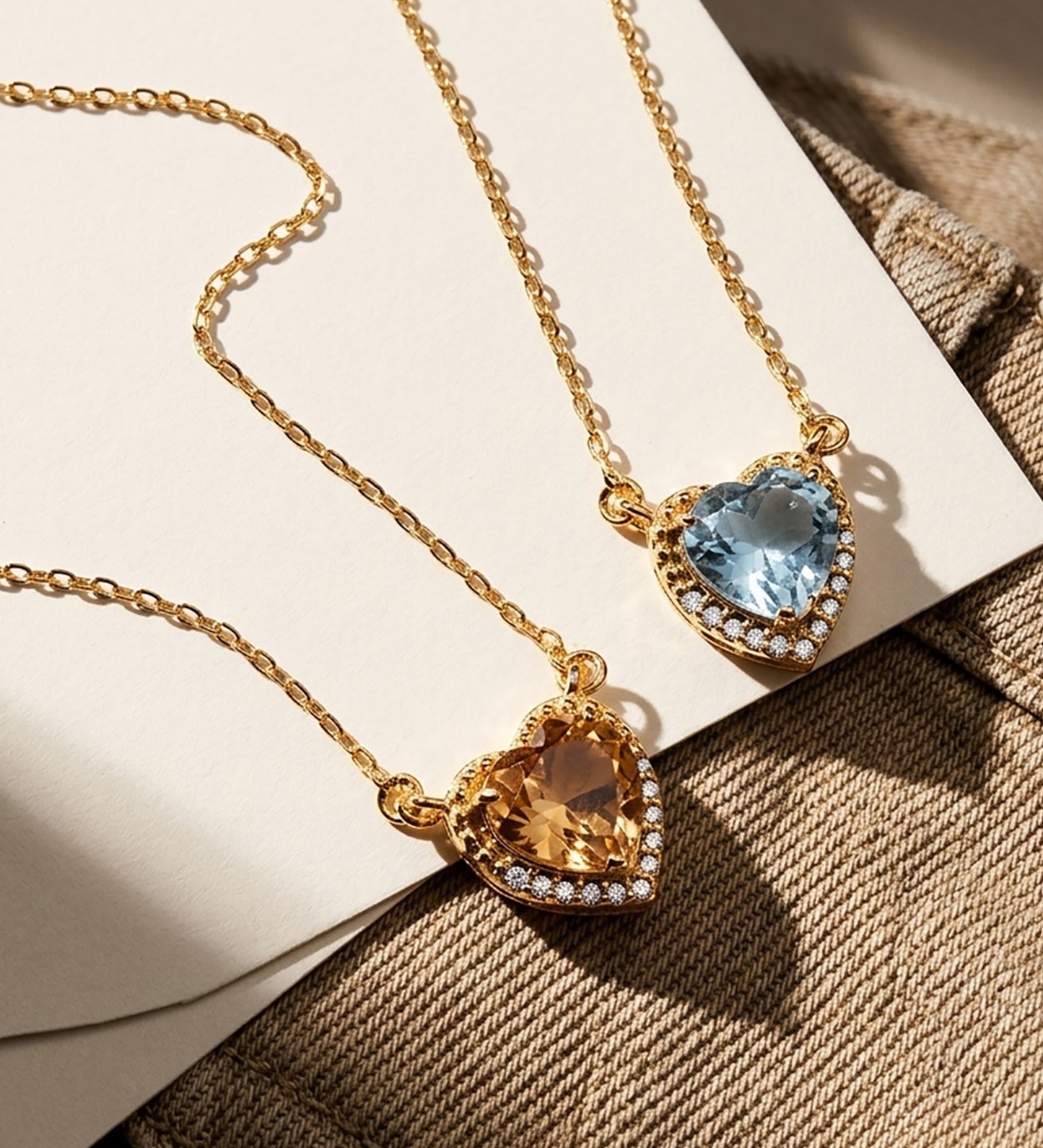 18K GARGANTILLA ORO AMARILLO CORAZON TOPACIO AZUL 7MM CIRCONITAS CADENA 40-2CM C. AMOR