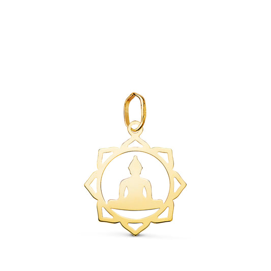 18K COLGANTE ORO AMARILLO BUDA CERCO CALADO EN BRILLO. MEDIDA: 18 X 15,5 MM