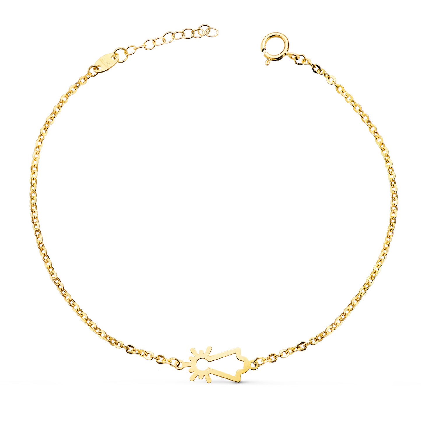 18K PULSERA ORO AMARILLO SILUETA VIRGEN PILAR 15X6 MM. LARGO: 17-3 CM
