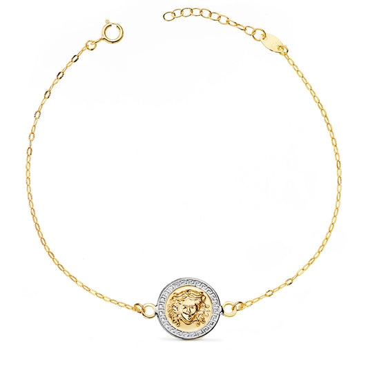 Pulsera Bicolor Medusa Brillo 12 mm Cadena Tallada. Largo: 18-3 cm 18K