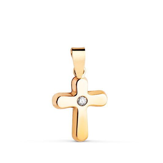 Cruz Lisa en Brillo con Circonita. Medida: 14 x 10 mm de oro amarillo 18K