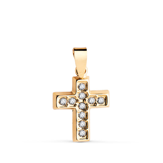 18K CRUZ ORO AMARILLO CON CIRCONITAS BLANCAS. MEDIDA: 13,5 X 10 MM