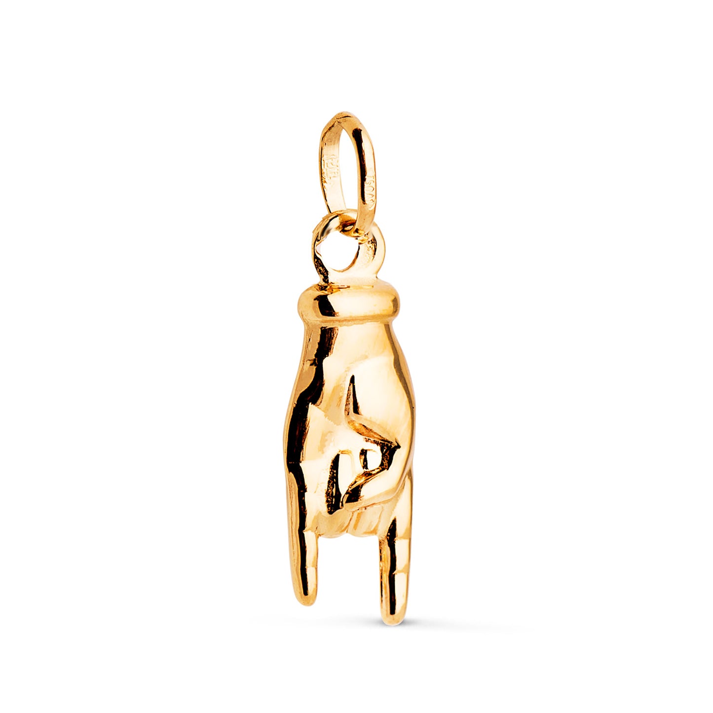 Colgante Amuleto Mano Italiana en Brillo. Medida: 22 x 7,5 mm de oro amarillo 18K