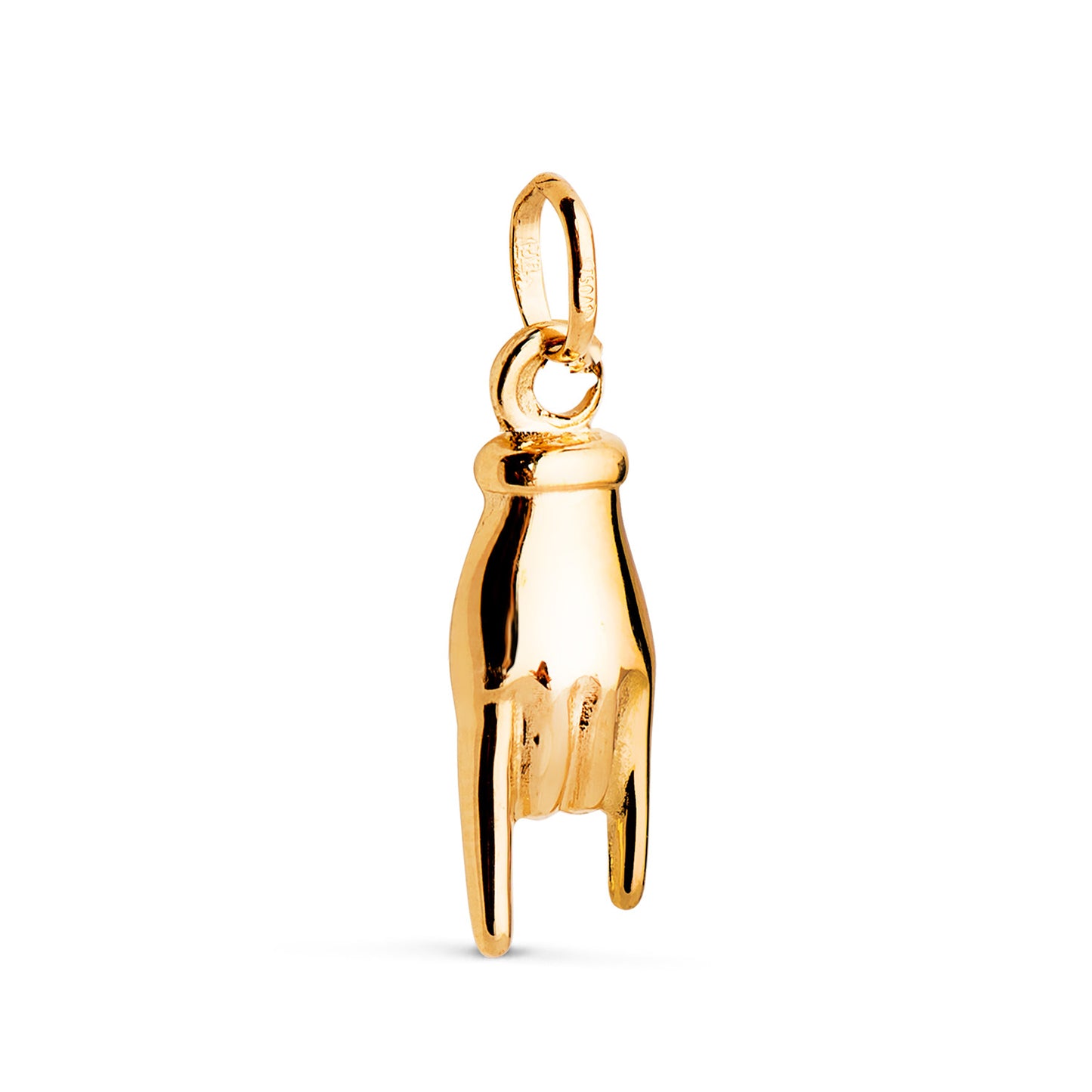 Colgante Amuleto Mano Italiana en Brillo. Medida: 22 x 7,5 mm de oro amarillo 18K
