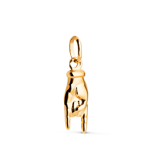 Colgante Amuleto Mano Italiana en Brillo. Medida: 16 x 5,5 mm de oro amarillo 18K