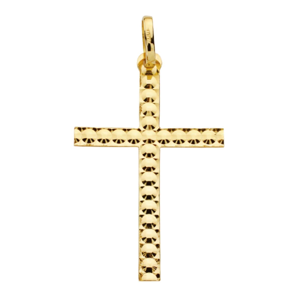 Cruz sin Cristo Tallada Diamantada. Medida: 30 x 20 mm de oro amarillo 9K