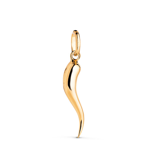 18K COLGANTE AMULETO ORO CUERNO DE LA ABUNDANCIA EN BRILLO. MEDIDA: 20 X 3,5 MM