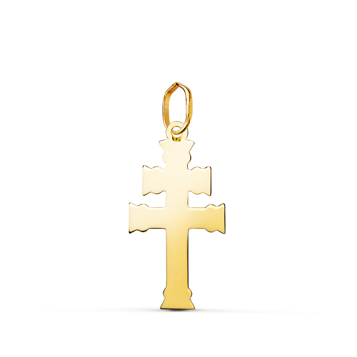 Colgante Cruz de Caravaca en Brillo. Medida: 22 x 11 mm de oro amarillo 18K