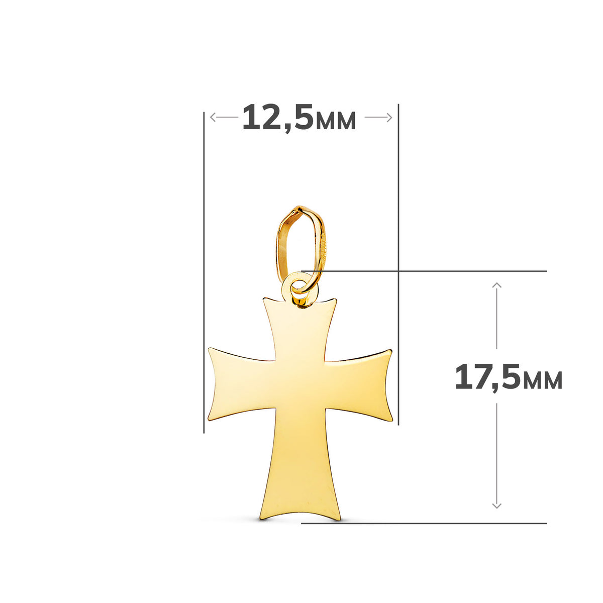 Colgante Cruz en Brillo. Medida: 17,5 x 12,5 mm de oro amarillo 18K