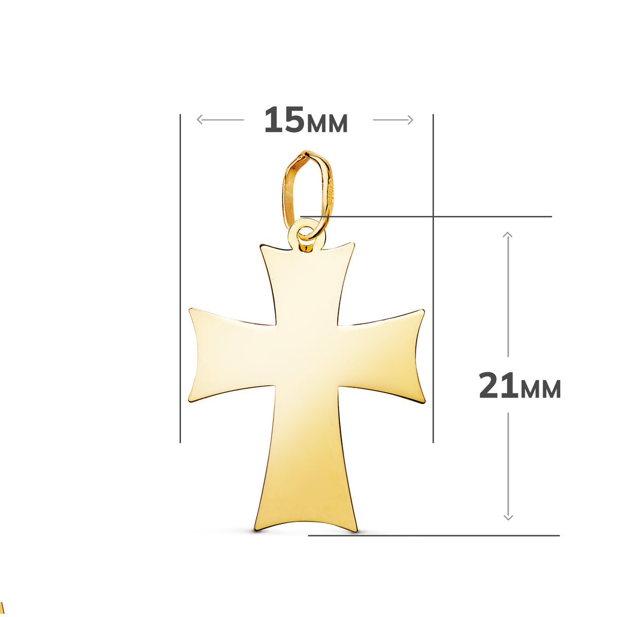 Colgante Cruz en Brillo. Medida: 21 x 15 mm de oro amarillo 18K