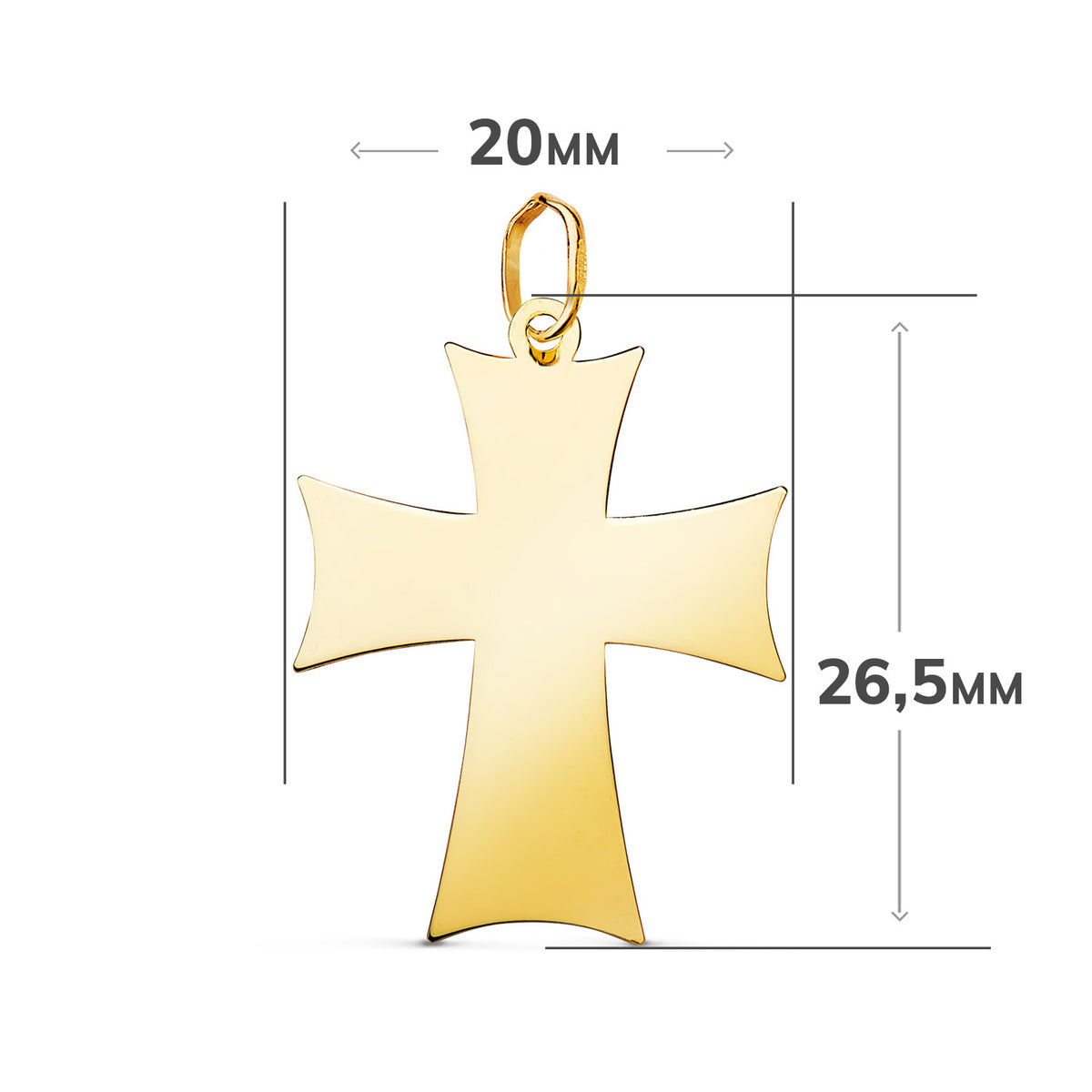 Colgante Cruz en Brillo. Medida: 26,5 x 20 mm de oro amarillo 18K