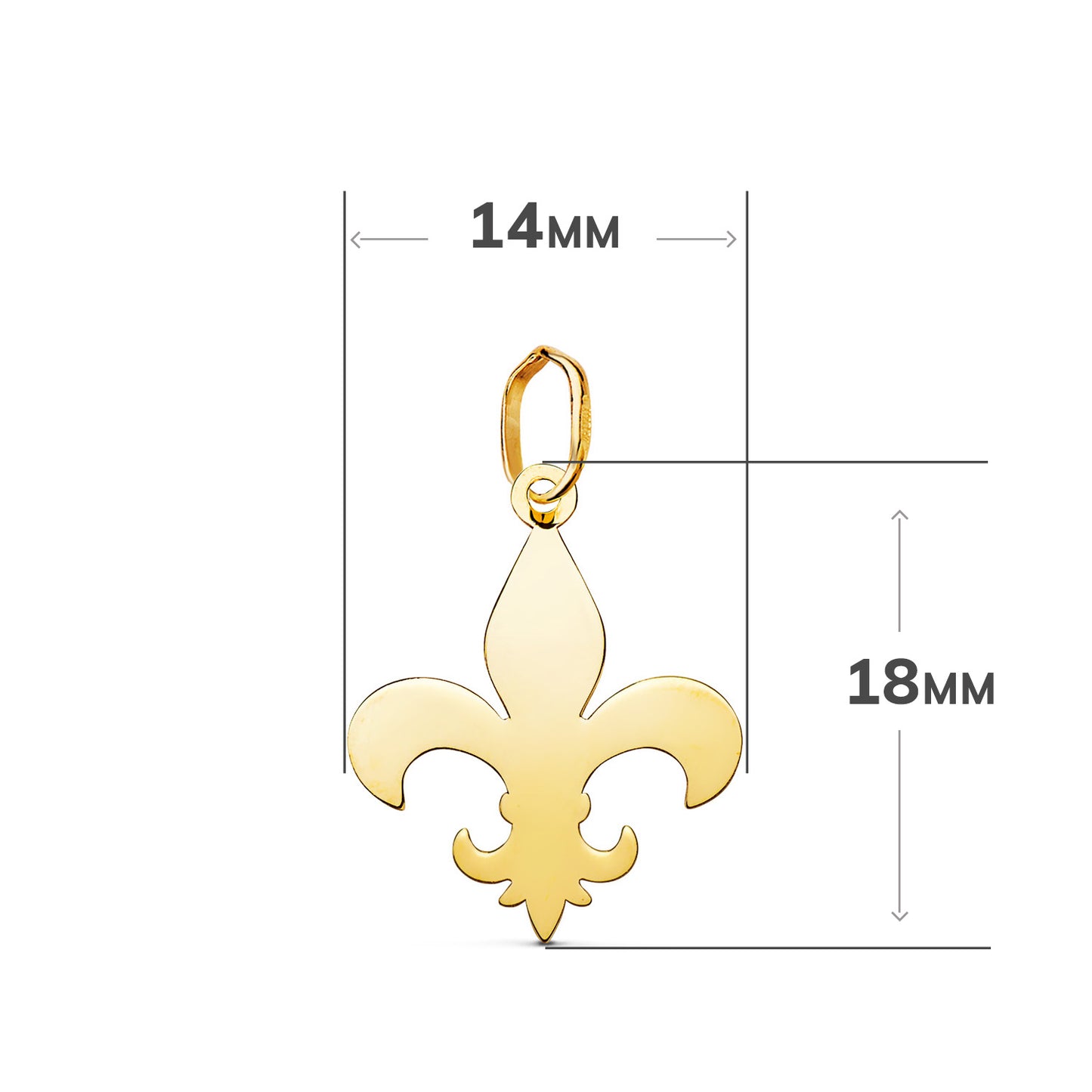Colgante Cruz Flor de Lis en Brillo. Medida: 18 x 14 mm de oro amarillo 18K