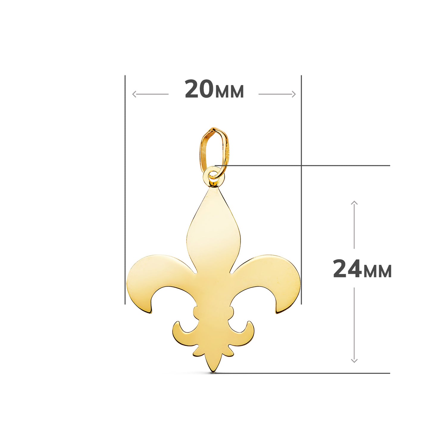 Colgante Cruz Flor de Lis en Brillo. Medida: 24 x 20 mm de oro amarillo 18K