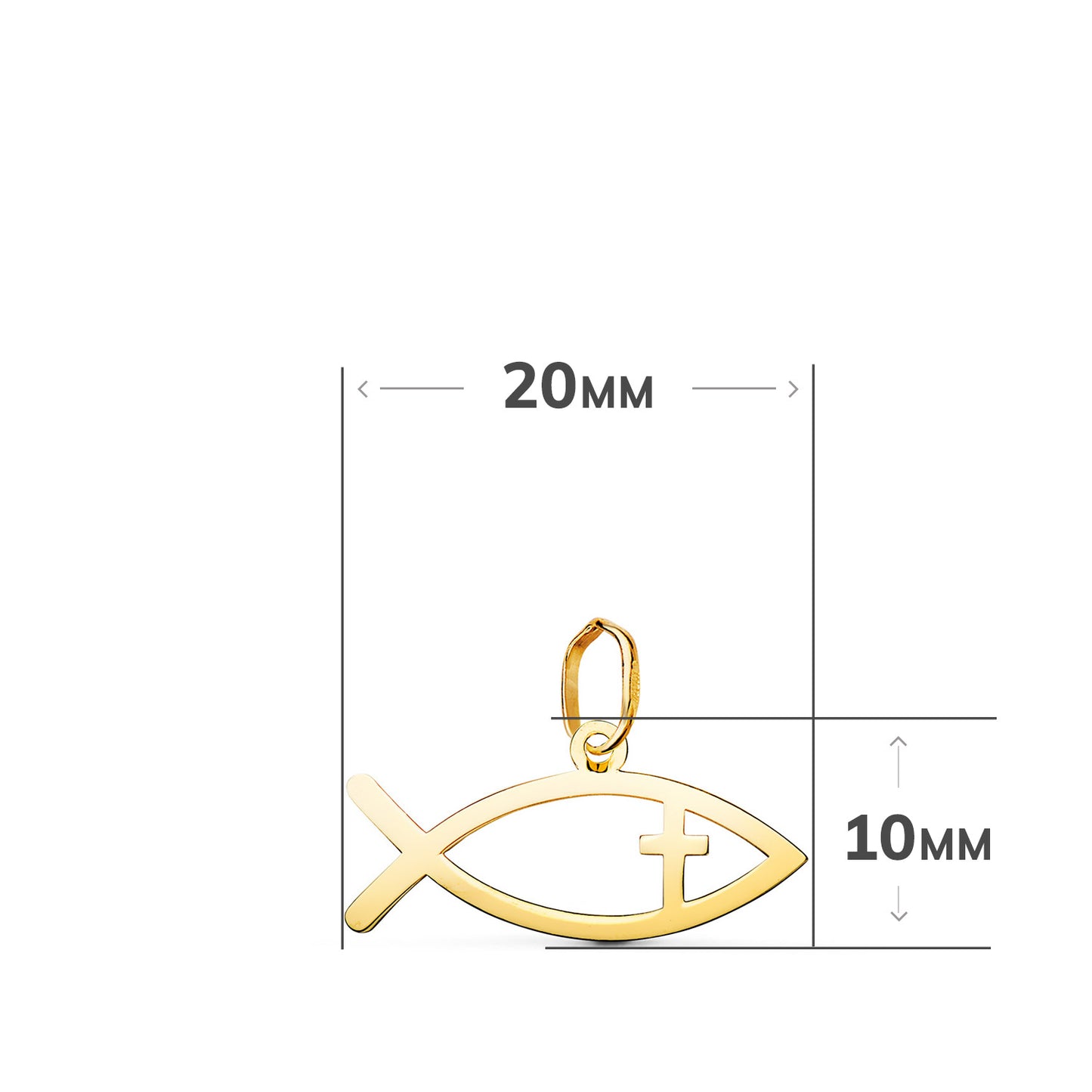 Colgante Pez de Los Cristianos en Brillo. Medida: 20 x 10 mm de oro amarillo 18K