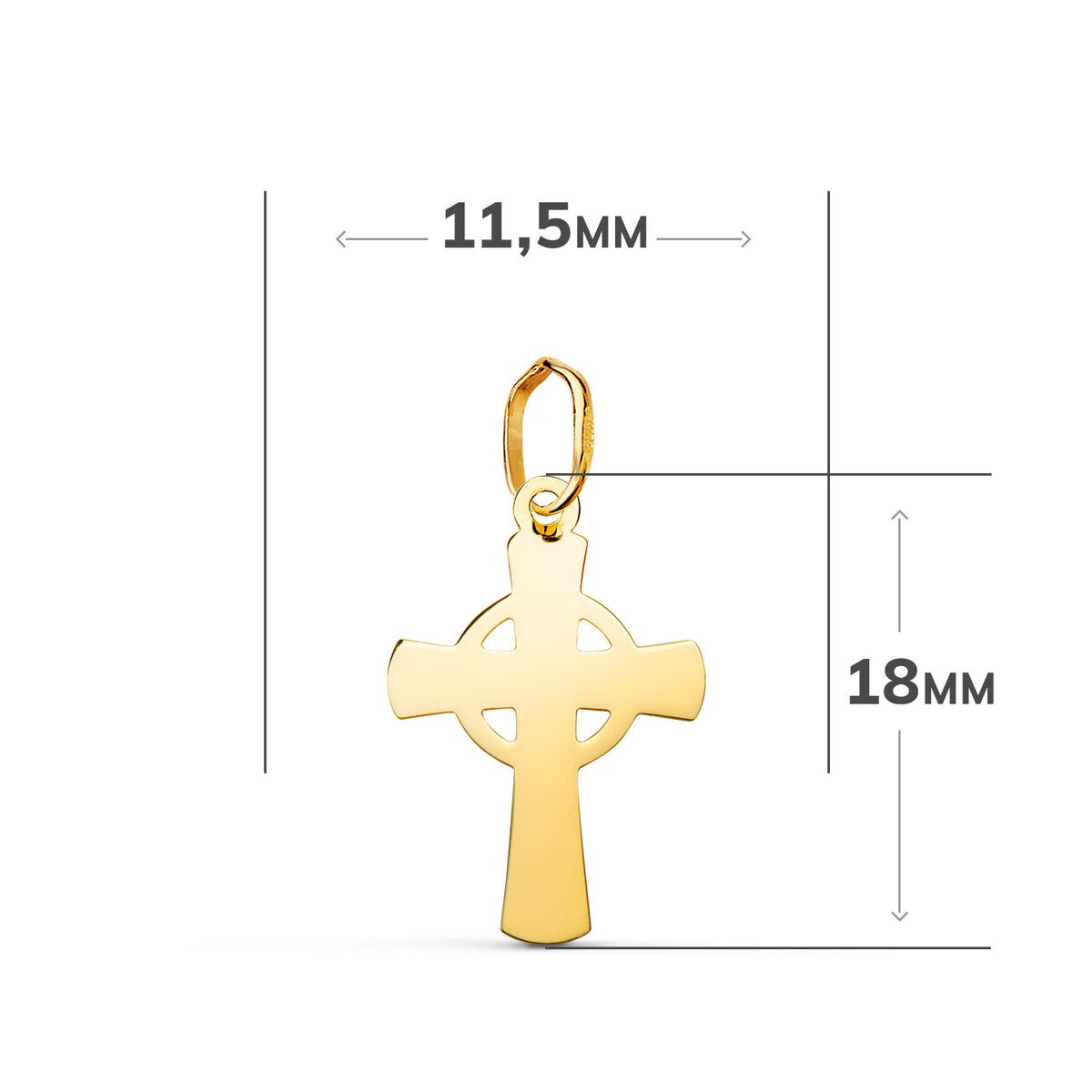 Colgante Cruz Celta en Brillo. Medida: 18 x 11,5 mm de oro amarillo 18K