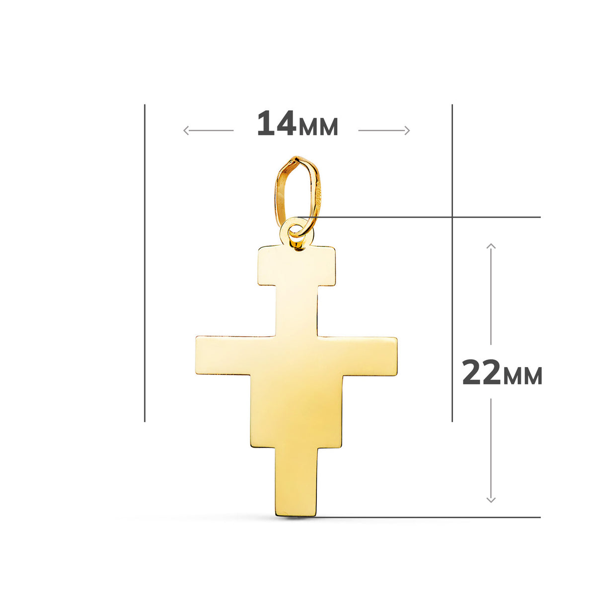 Colgante Cruz de San Damian en Brillo. Medida: 22 x 14 mm de oro amarillo 18K