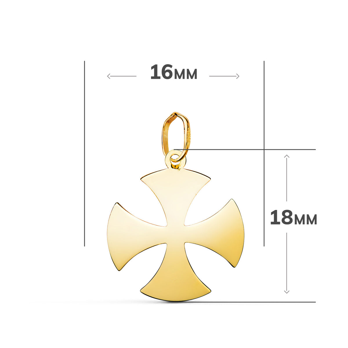 Colgante Cruz en Brillo. Medida: 18 x 16 mm de oro amarillo 18K