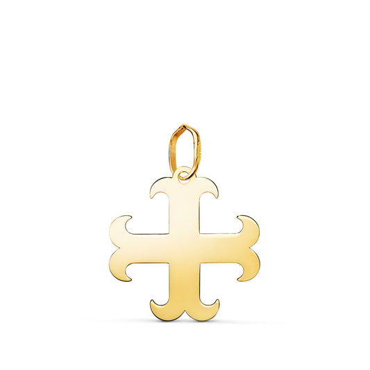 Colgante Cruz Anclada en Brillo. Medida: 17 x 16 mm de oro amarillo 18K