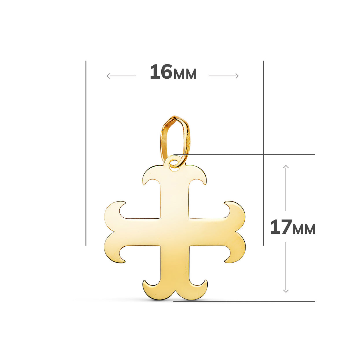 Colgante Cruz Anclada en Brillo. Medida: 17 x 16 mm de oro amarillo 18K