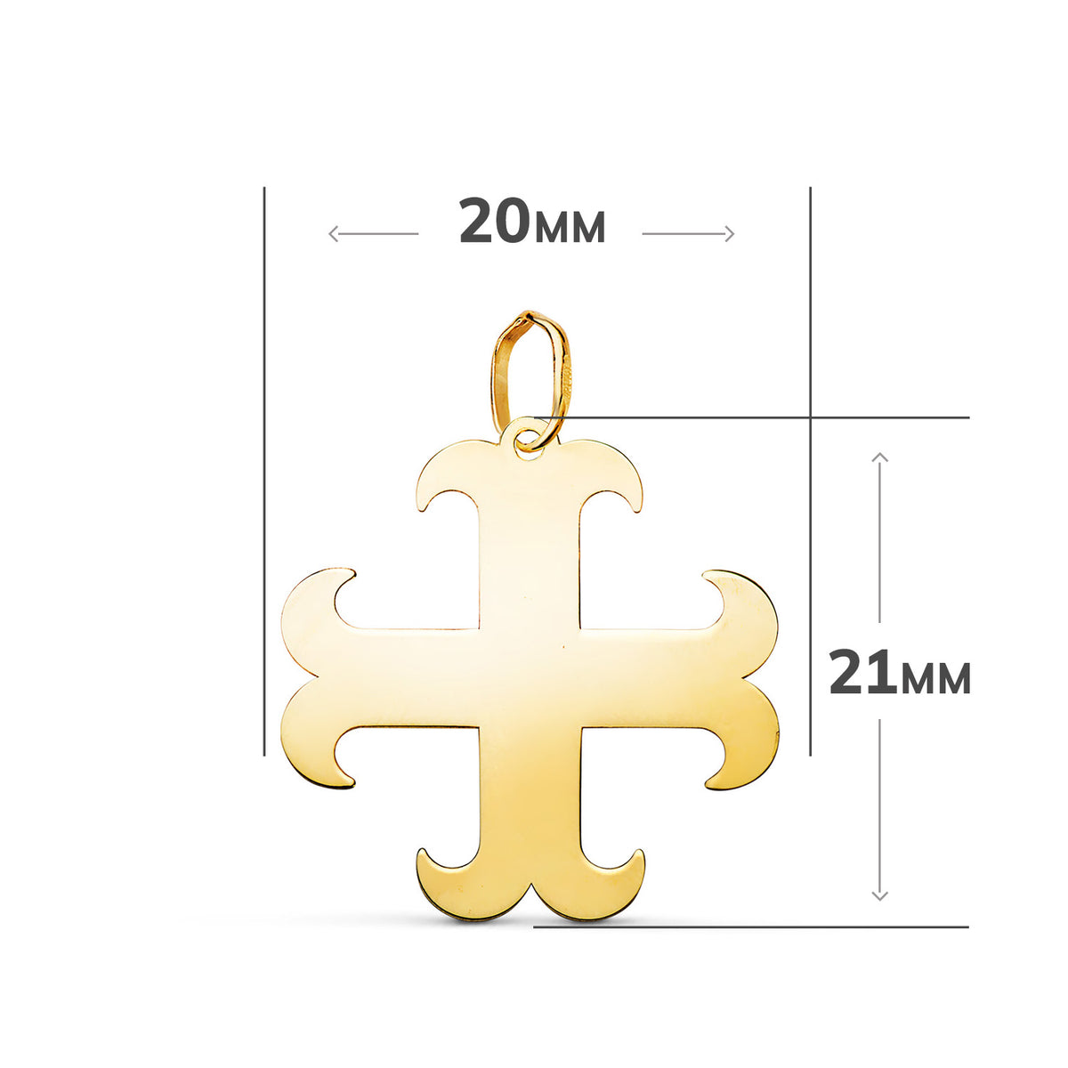 Colgante Cruz Anclada en Brillo. Medida: 21 x 20 mm de oro amarillo 18K