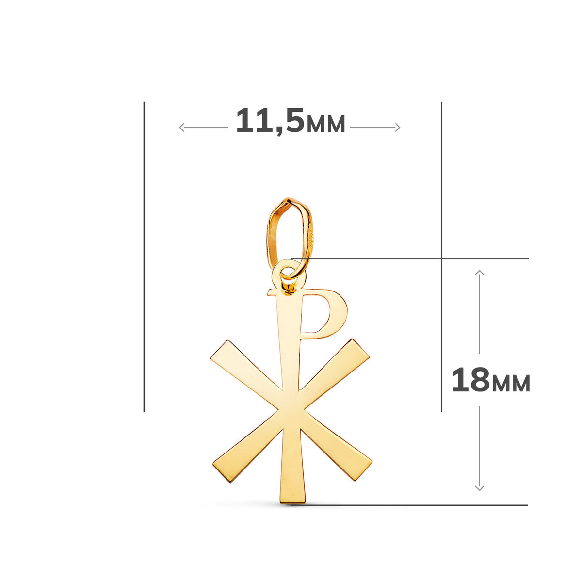 Colgante Cruz Crismon en Brillo. Medida: 18 x 11,5 mm de oro amarillo 18K