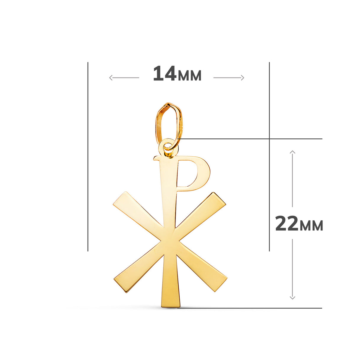 Colgante Cruz Crismon en Brillo. Medida: 22 x 14 mm de oro amarillo 18K