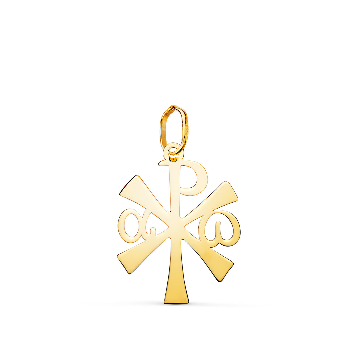 Colgante Cruz Crismon en Brillo. Medida: 18 x 13 mm de oro amarillo 18K