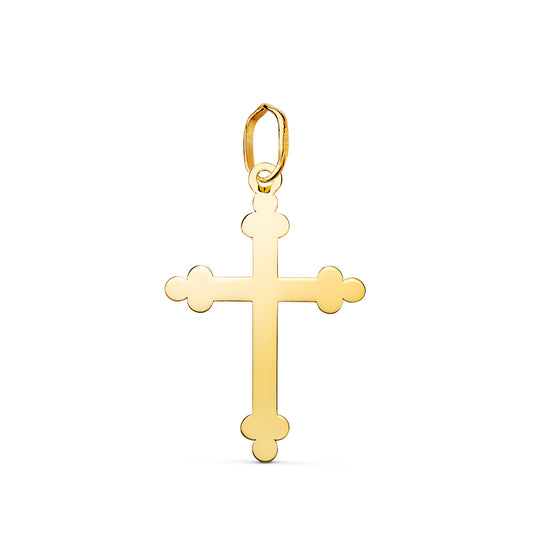 18K COLGANTE ORO AMARILLO CRUZ DE LA TRINIDAD EN BRILLO. MEDIDA: 22 X 14 MM
