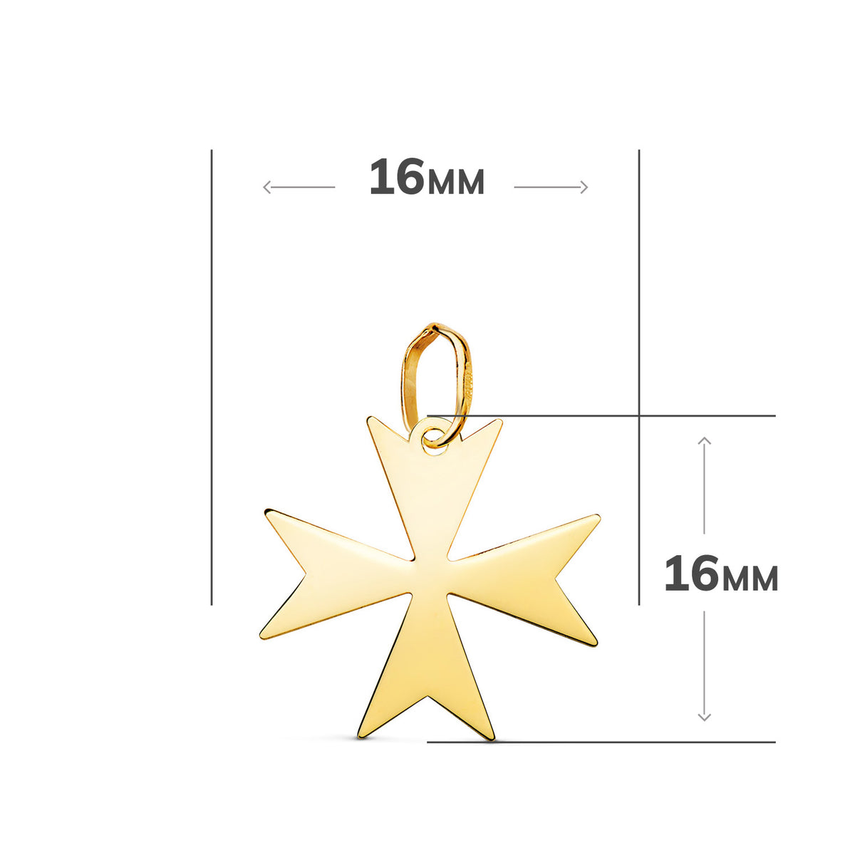 Colgante Cruz de Malta en Brillo. Medida: 16 x 16 mm de oro amarillo 18K