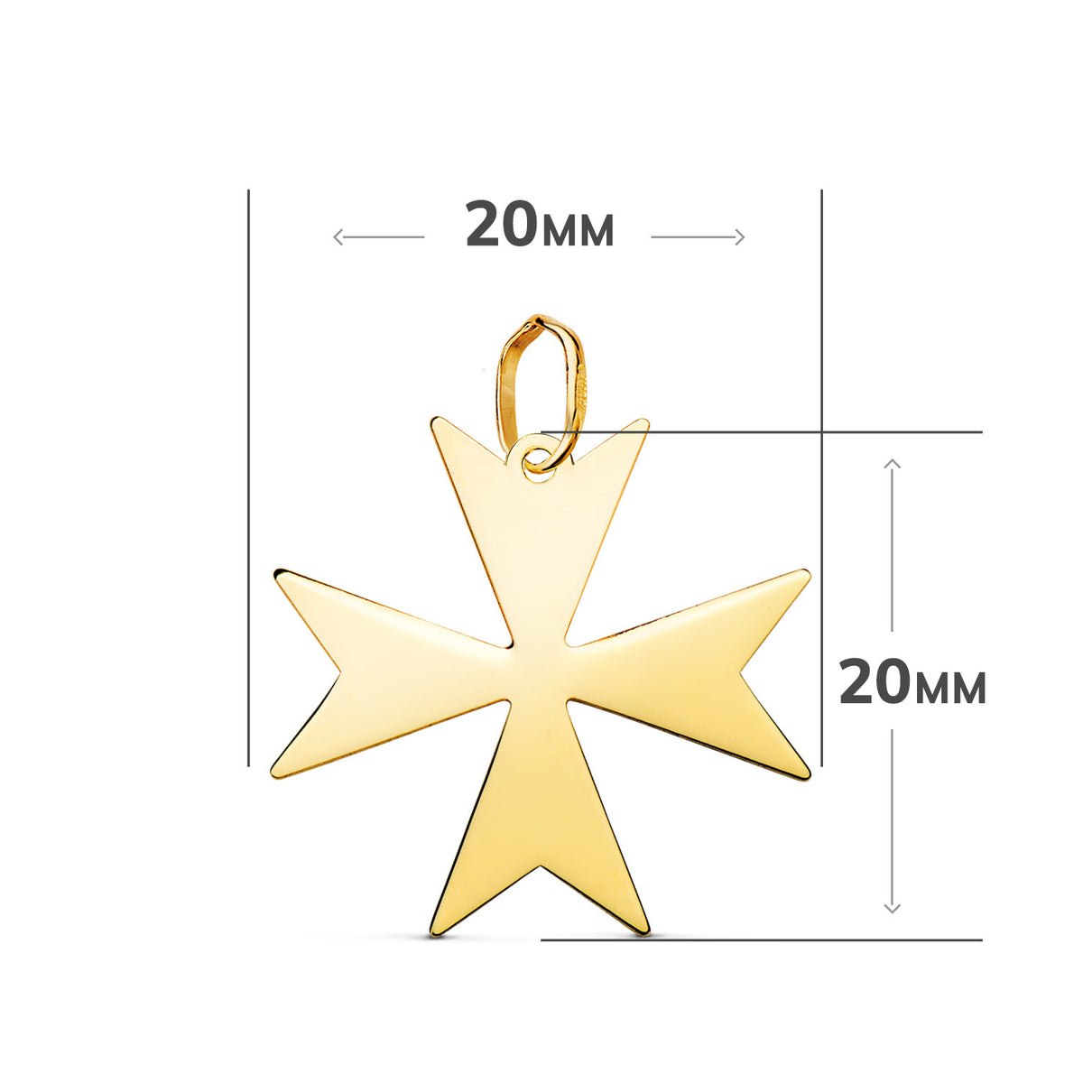 Colgante Cruz de Malta en Brillo. Medida: 20 x 20 mm de oro amarillo 18K